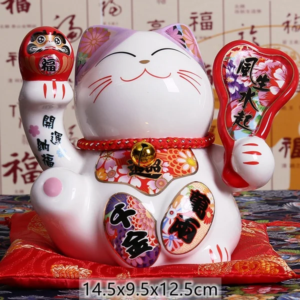 5 дюймов японская керамика Манеки Неко статуя фарфор Lucky Cat Копилка Кот приносящий удачу фэн шуй украшения дома подарки - Цвет: A