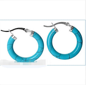 

A Fashion Blue Turquoise jewrly 925 Sterling Silver Hook Circle Dangle Earrings