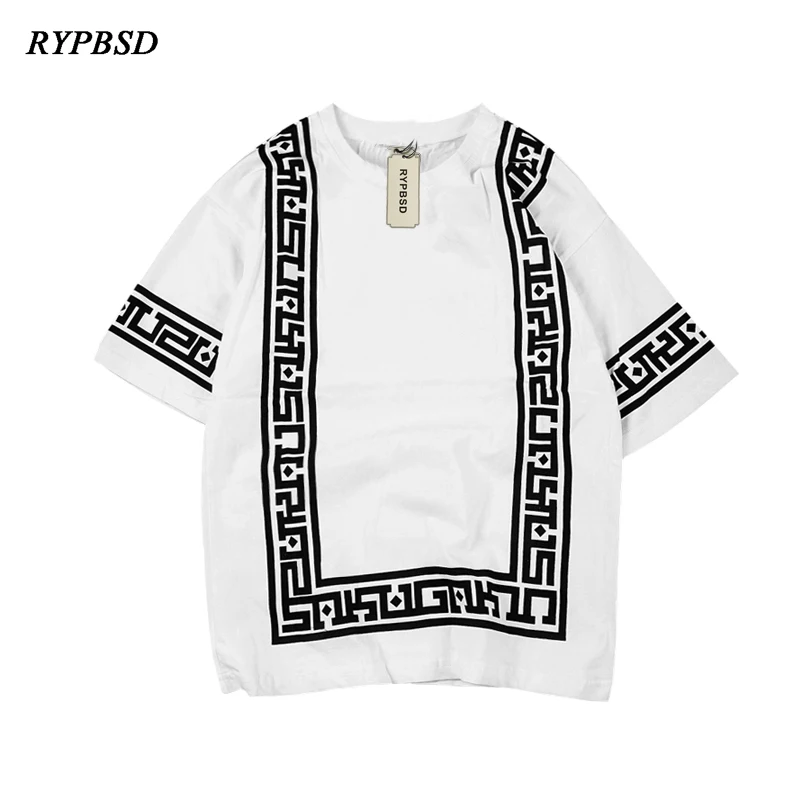 

Chinese Style Summer New Vintage Religion Print Geometric Bandana T shirt Men Short Sleeve Casual Loose Harajuku Swag Tee Shirts