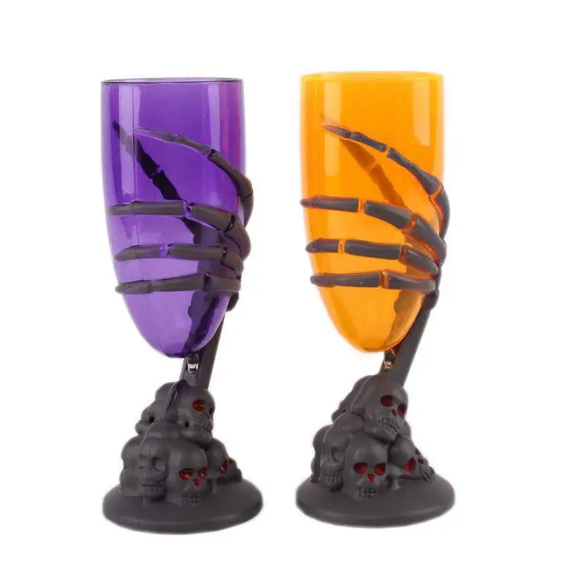 

Halloween Long Stem Light Up Cocktail Martini Wine Glasses Goblets with Skeleton Hands Skull Spider Flashing Cups Color Random