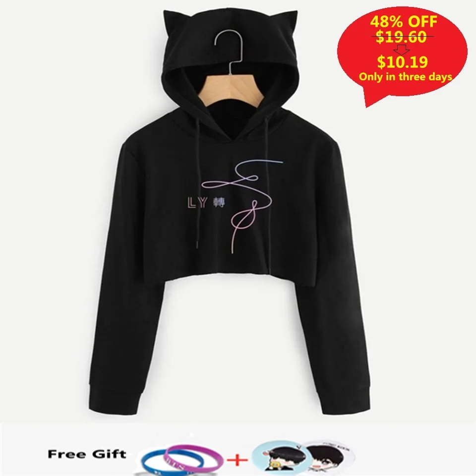 Kawaii альбом Love Yourself Tear Fake Kpop с длинным рукавом укороченные толстовки Женская