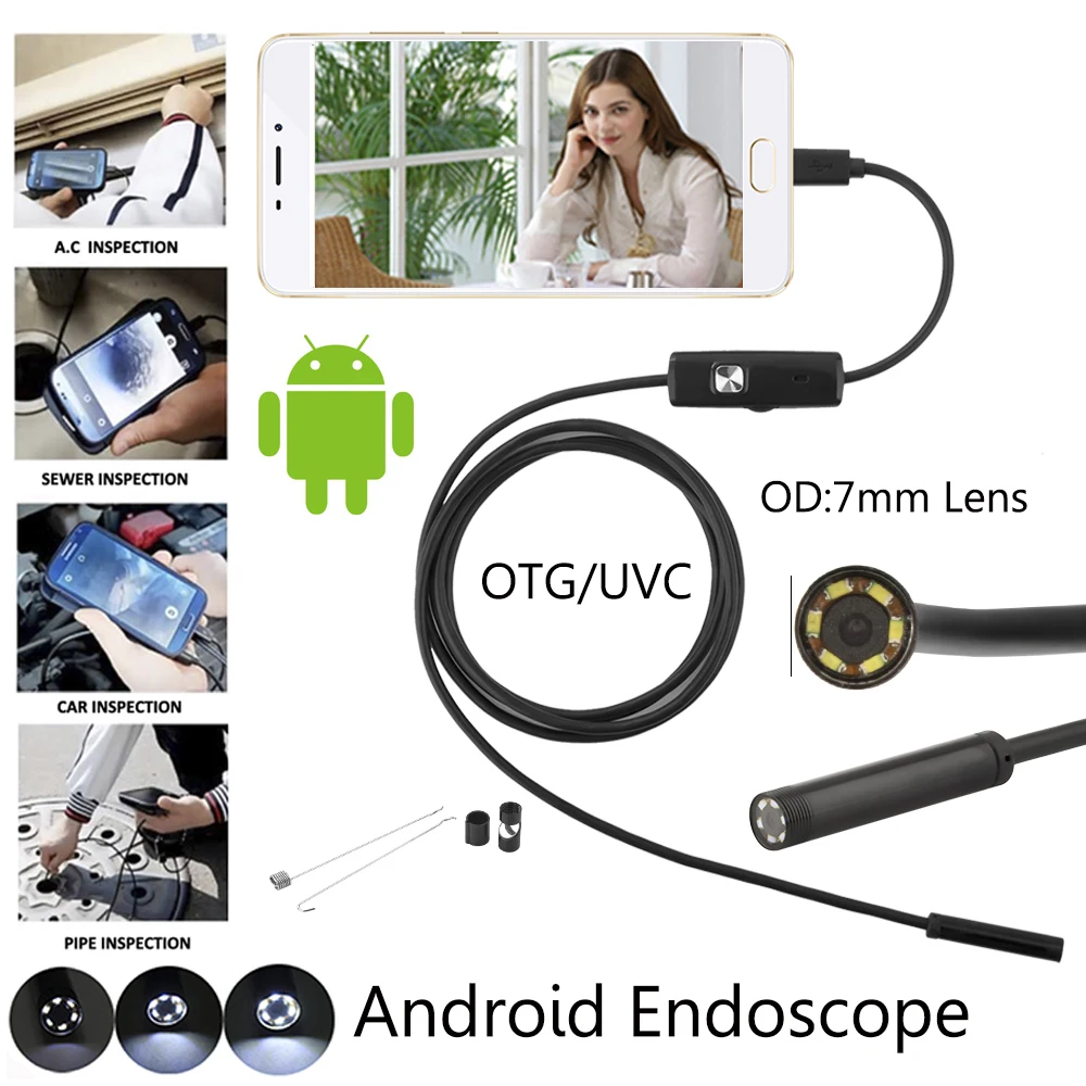 

Android Endoscope Camera For Smartphone Snake Usb Inspection Boroscope Car Ear Detection 7.0mm 6led 1m 2m 3.5m 5m Cable Length