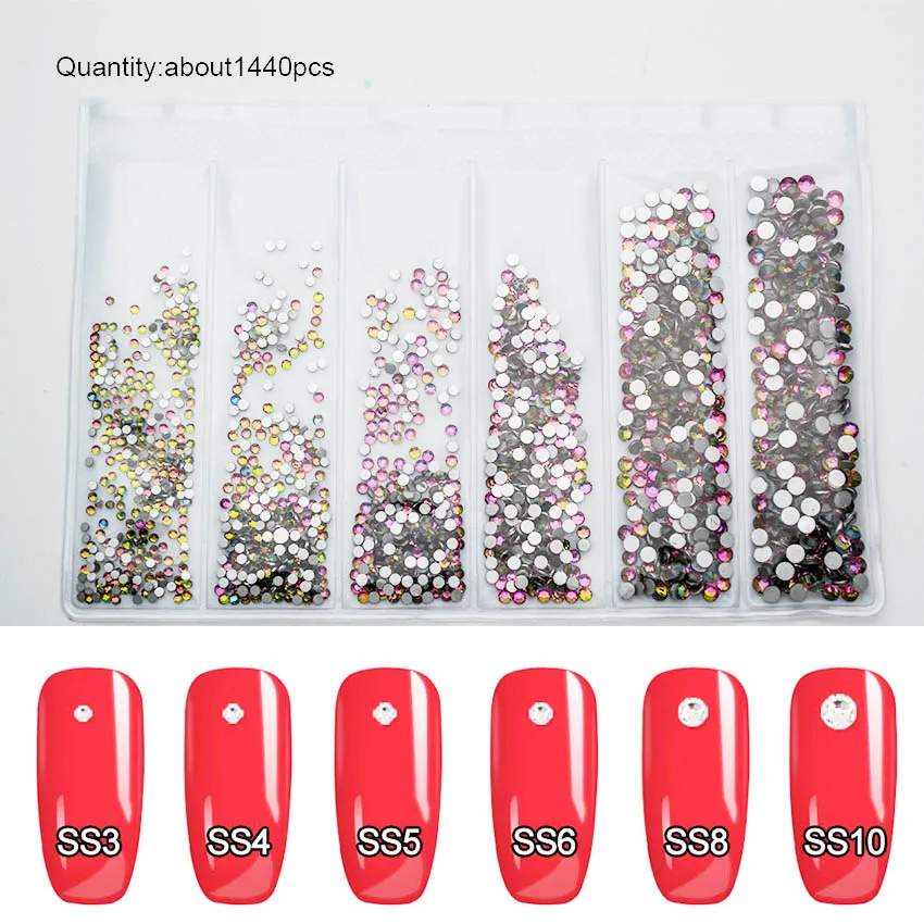 1440 шт Стразы для дизайна ногтей стеклянные многоразмерные стразы для дизайна ногтей украшения для ногтей кристалл страз амулеты MJZ2098