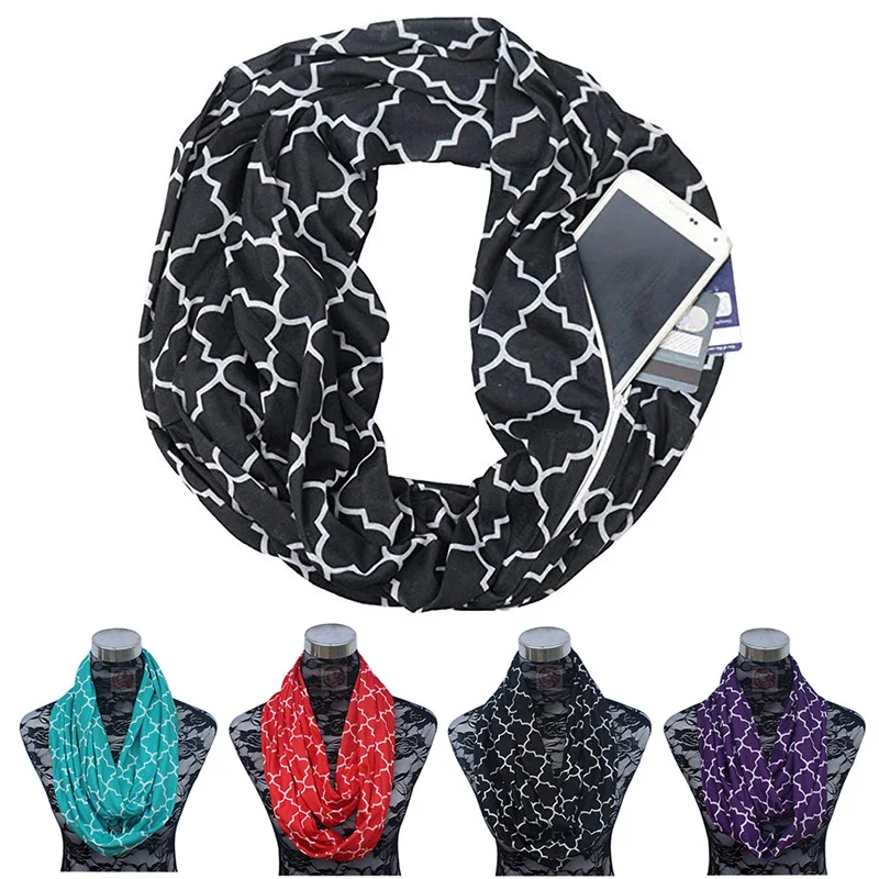 2018 New Portable Women Scarf Pocket Infinity Scarf All Match Travel