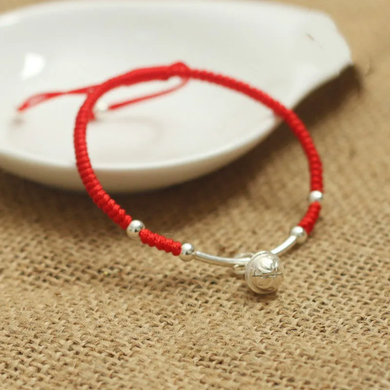 100% Real Silver color Bracelet Women Amulet Handmade Bell Charm Buddha Lucky Red Rope String Bracelet & Bangle Jewelry - Image 6
