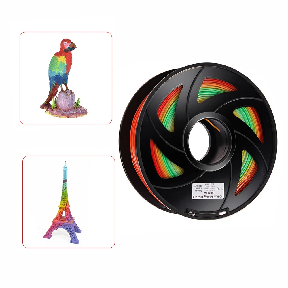 

PLA 3D Printer Filament Color Changing Rainbow Multicolor 1.75mm 1kg Spool 1 Roll Color Random Delivery