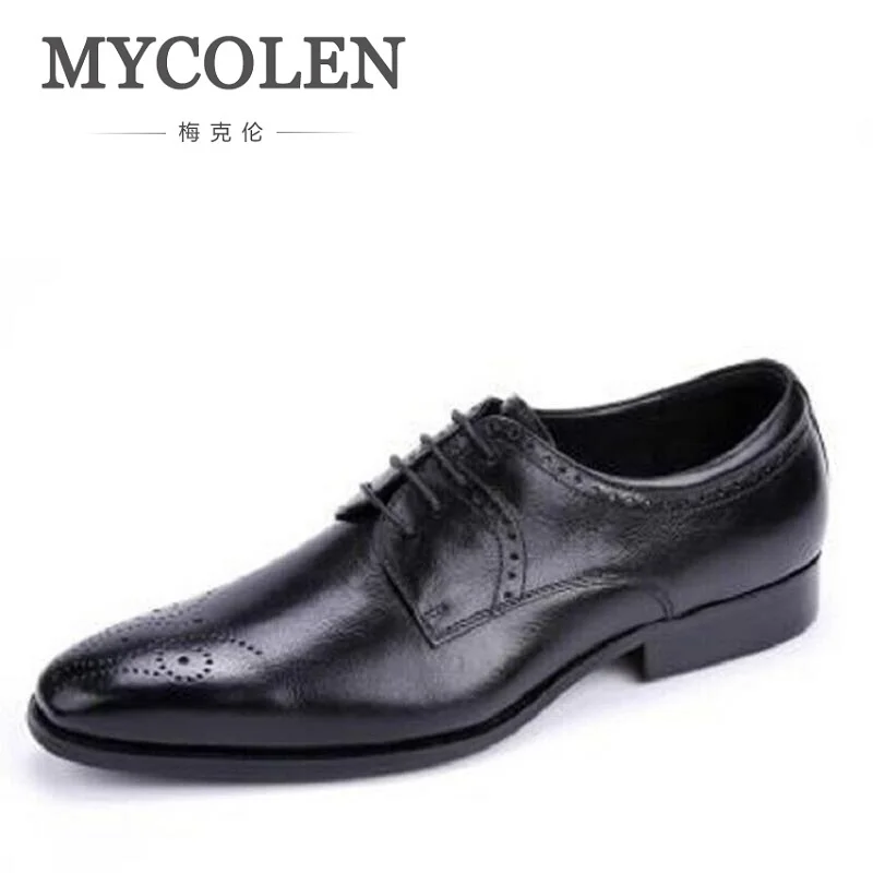 

MYCOLEN Men Genuine Leather Men Formal Shoes Winter Oxfords Square Toe Dress Shoes Cowhide Fashion Suit Shoes Sapatos Masculino