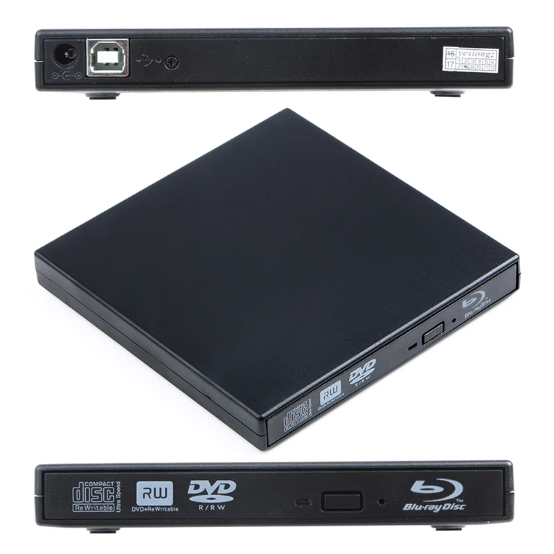 KuWfi USB2.0 External Blu-Ray DVD Drive Slim Writer Burner Play 3D Movie for WINDOWS XP/7/8/10 Optical drive