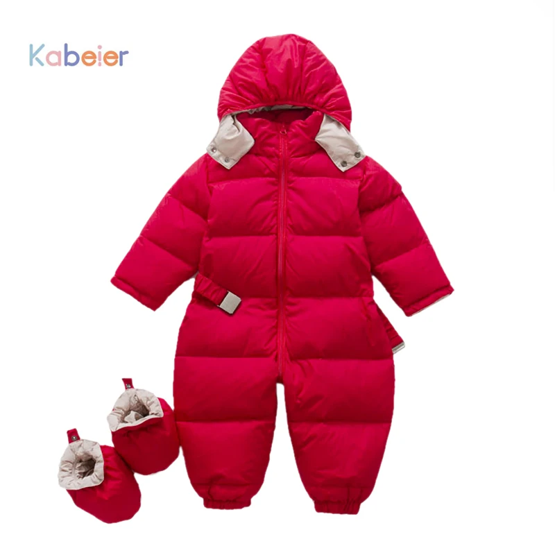 Russia Winter Kids Clothing Girl Jumpsuits Red Coats Snow Wear Duck