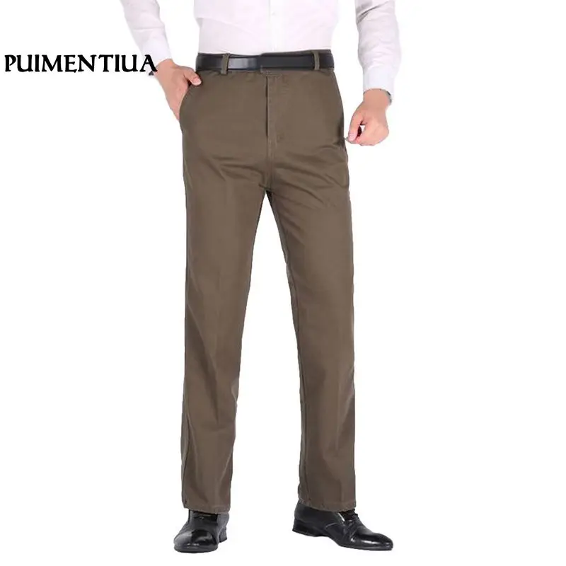 

PuimentiuaAutumn Solid Loose Straight Men's Casual Pants Long Trousers High Waist Pants Men Plus Size Cotton pantolon erkek