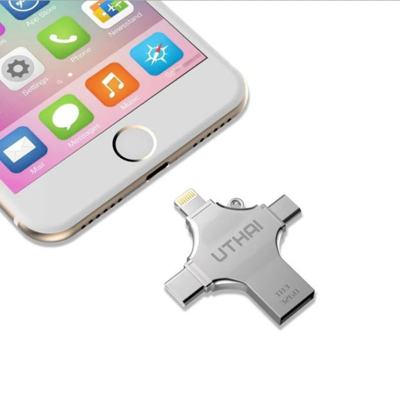 USB флеш накопитель UTHAI T83 4 в 1 Type c/Lightning/Micro USB/USB 2 0 для iPhone 7 Plus 6 5 металлический 64 ГБ 32