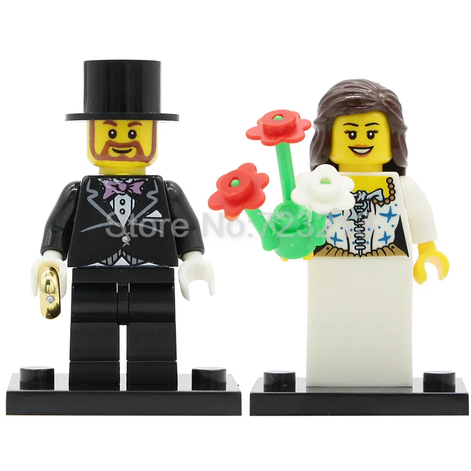 

Wedding Sweet Bride Bridegroom Figure Couple Lovers Husband Wife Flower Decoration Building Blocks Set Models Bricks Toys