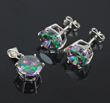 Sizzling Promote ! Spherical Wholesale Wpmen Jewellery Set Mystic Topaz 925 Silver Stamp Pendant & Earrings NS27