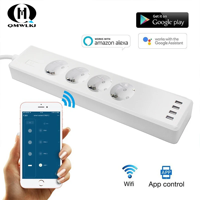 

Smart Home Automation Intelligent Smart Power Strip WiFi Smart Socket Work With Amazon Alexa/Echo Dot & Google home