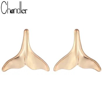 Gold Dainty Mermaid Sea-maid Fish Tail Stud Earrings For Women Men Lovers Best Gift Romantic Love Jewelry Valentine