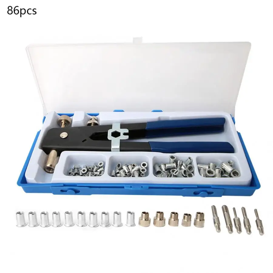 

86pcs Insert Hand Tool Kit Manual Pulling Riveter Rivet Nut Gun Threaded M3/M4/M5/M6/M8 Set