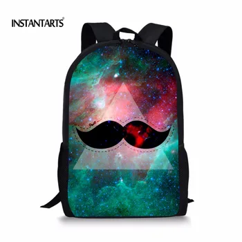 

INSTANTARTS Galaxy Space Printed Children School Bags Cute Moustache Kids Girls Backpacks Casual Shoulder Bookbags for Teenagers