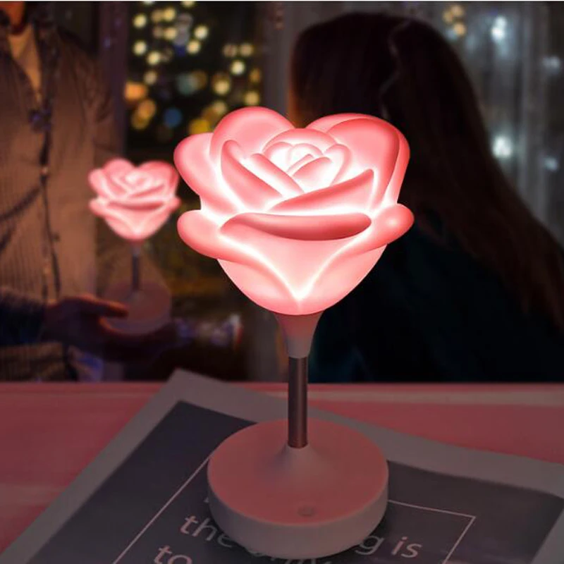 

USB Rechargeable LED 3D Rose Flower Night Light New Romantic Touch Dimmer Atmosphere Night Baby Nursing Lamp
