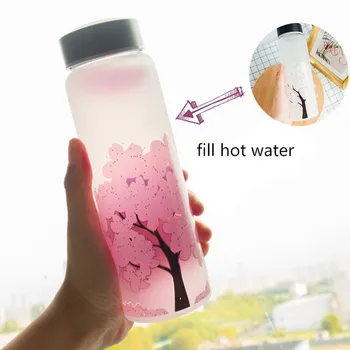 

420ml Color Changing Cute Cherry Glass Bottle for Water Temperature Hot Water Coffee Tea Drink Cup Drinkware Bottles Best Gift