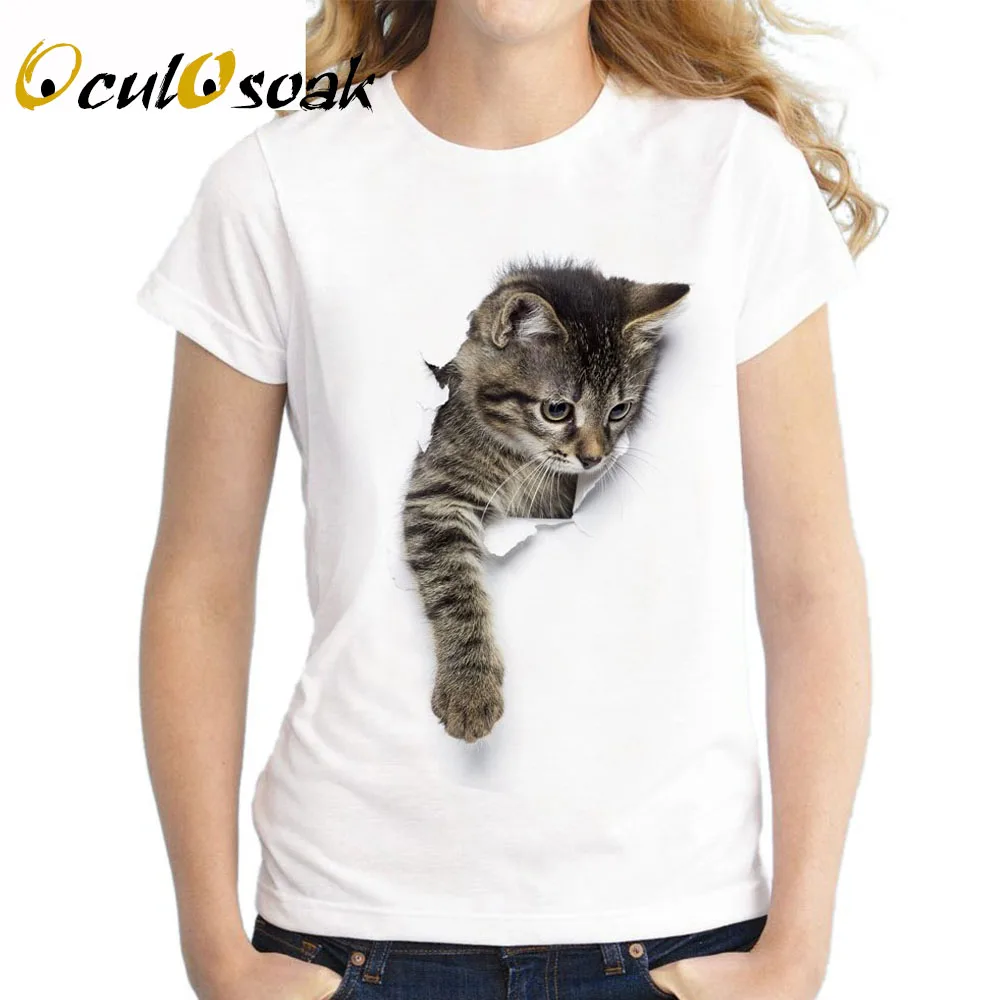 

2019 New 3D cat Print Casual Harajuku Women T-Shirt Summer Short sleeve Casual Round neck Cheap Clothes China Top Mode Femme