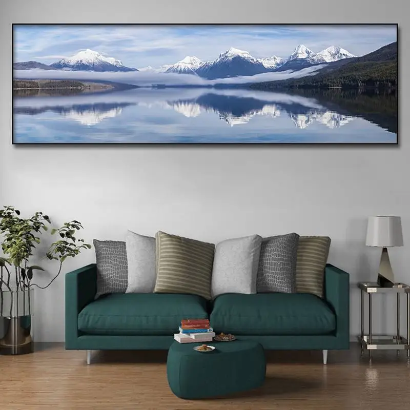

Posters and Prints Wall Art Canvas Painting, Modern Abstract Lake and mountain Posters Wall Art Pictures For Living Room Home De