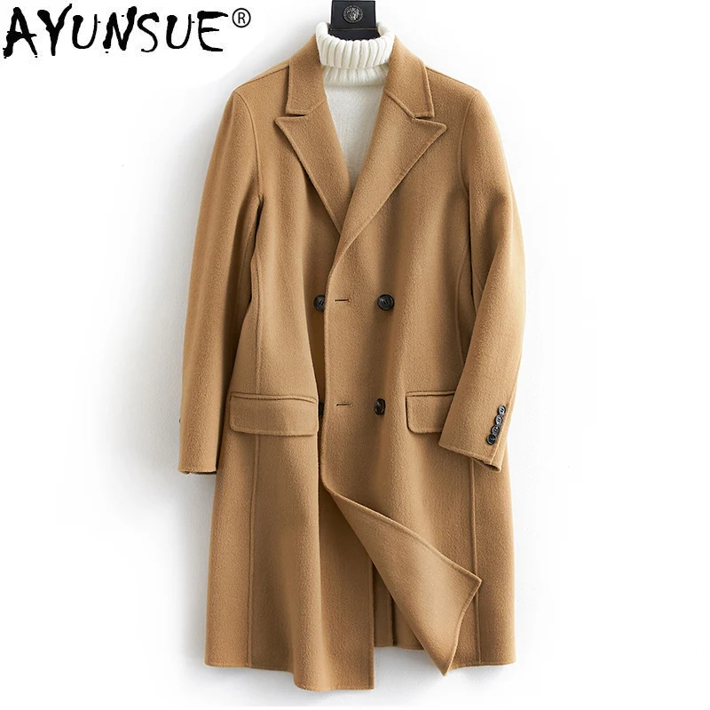 

AYUNSUE Wool Coat Men Korean Spring Autumn Coat Jacket Double Breasted Long Jacket Men Overcoat Abrigo Hombre VVCQISOy KJ1587