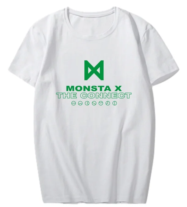 MONSTA X окружающая футболка WE ARE HERE концерт мирового турне с короткими рукавами футболки, чтобы играть песни для мужчин и женщин летом - Цвет: white-TX03