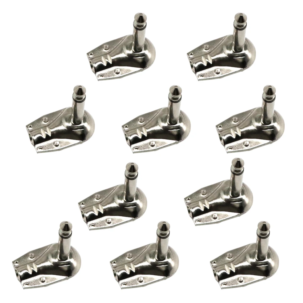 10Pcs Silver 6.35mm Mono Right Angle Guitar Plug Flat Male To Female Connector