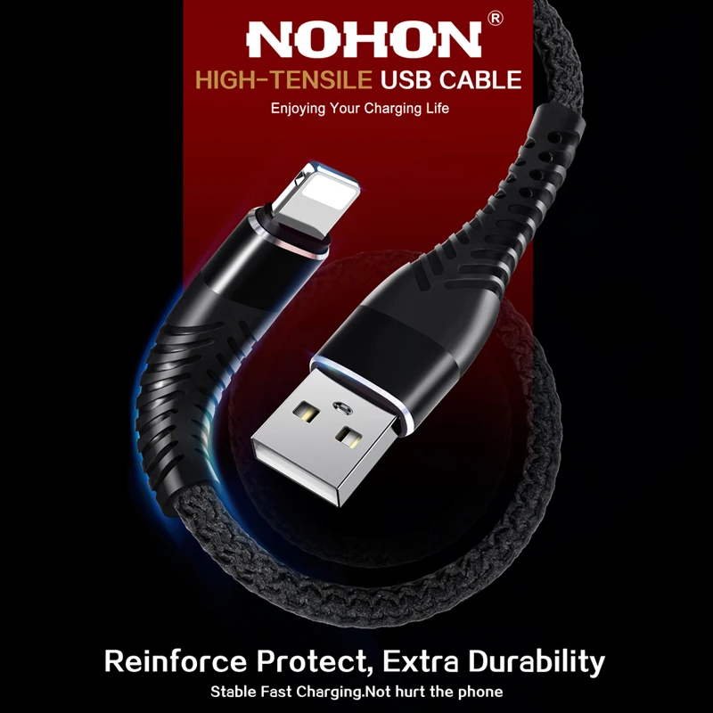 NOHON 3 м 2 м 1 м 8 pin USB кабель высокой прочности для iPhone 8X7 6 6S Plus iOS 11 10 9 USB Кабель зарядного устройства нейлоновые кабели для мобильных телефонов