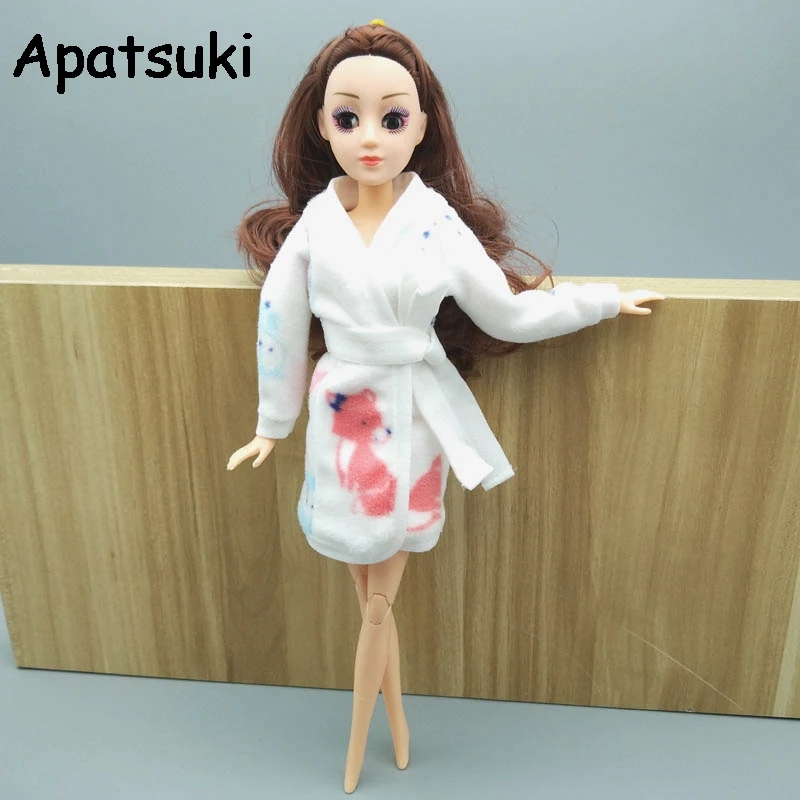 White Animal Soft Bathrobe For Barbie Doll Bathroom Suits Winter Pajama