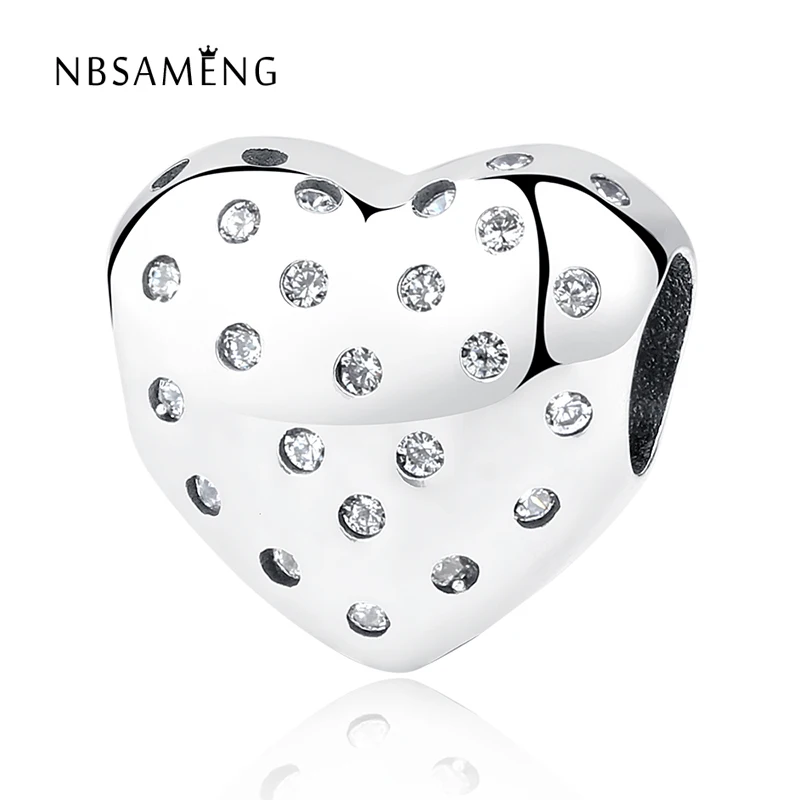 

Authentic 925 Sterling Silver Bead Charm Big Love Heart With Full Crystal Beads Fit Pandora Bracelet Bangle DIY Jewelry