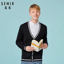SEMIR мужской кардиган с v-образным вырезом и пуговицами спереди из хлопка с контрастной окантовкой на манжетах и подоле в повседневном стиле для весны и осени