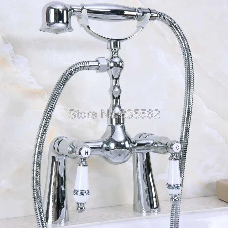 

Chrome Deck Mounted Clawfoot Bath Tub Faucet Mixer Tap w/Hand Shower lna115