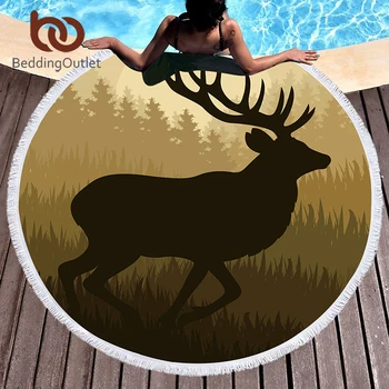 

BeddingOutlet Forest Deer Printed Large Round Beach Towel With Tassel for Adults Kids Microfiber Summer Towel 150cm Yoga Mat