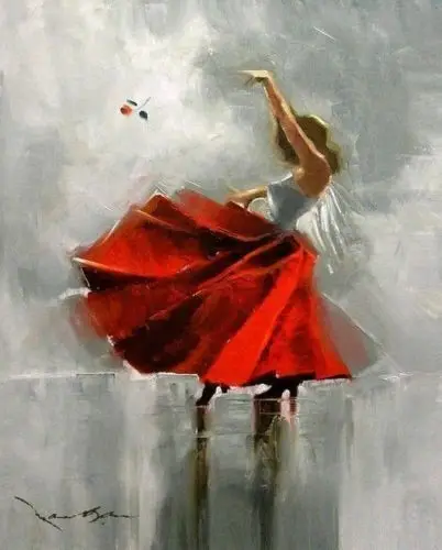 Hand-painted oil Painting Red Dress Woman Dancers Rumba Dance No Frame | Дом и сад