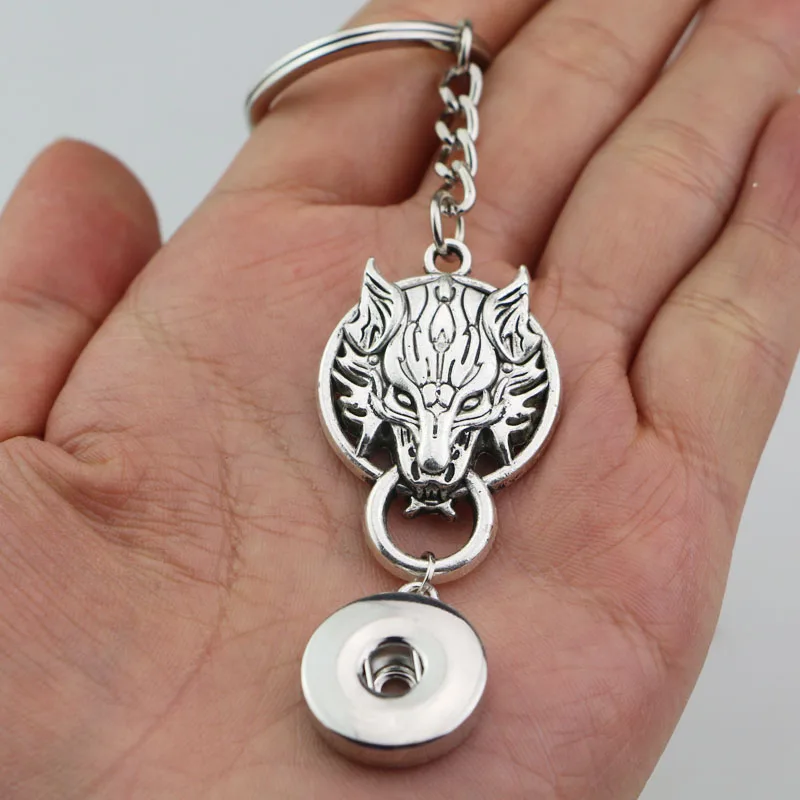 

New Men's Wolf charm key chains 18mm metal snap button keychain keyrings For Boys DIY snap accessories