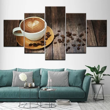 

5 Piece Canvas Art Steaming Coffee Cup Pictures For Wall Living Room Kitchen Food Prints Painting Set Dining Hall Decor Frame
