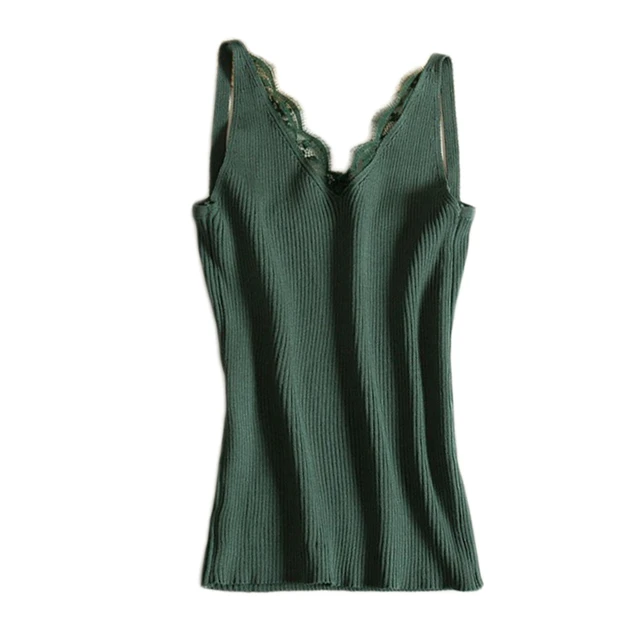 Sexy Women Plain Camisole Lace Splicing Double V-neck Vest Slim Sling Camis 1