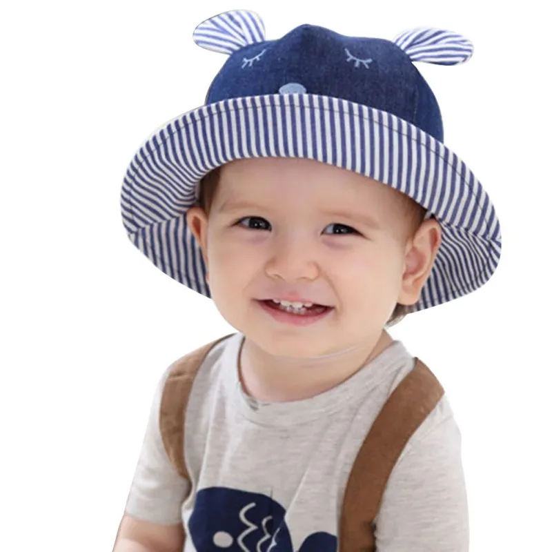 Summer Toddler Bear Cowboy Infant Hats Sun Cap Polka Striped Summer