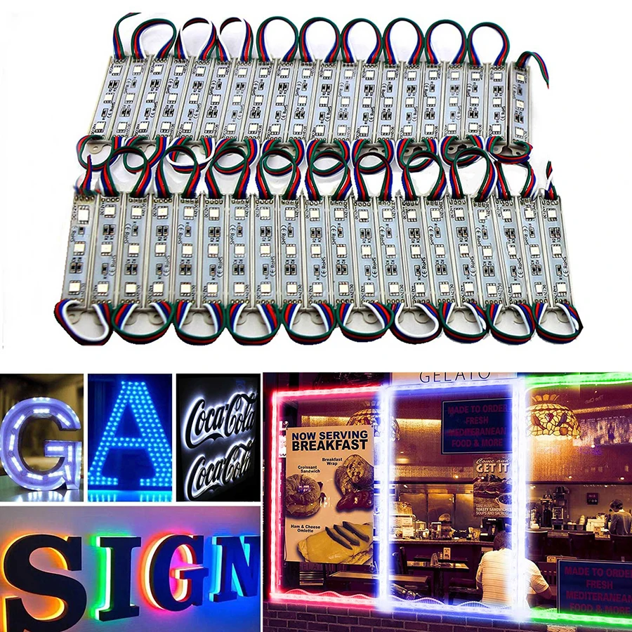 LED Module SMD 5050 3 LED DC12V Waterproof Advertising Sign Light Storefront Strip Lamp Modules Lights RGB Color= (47)