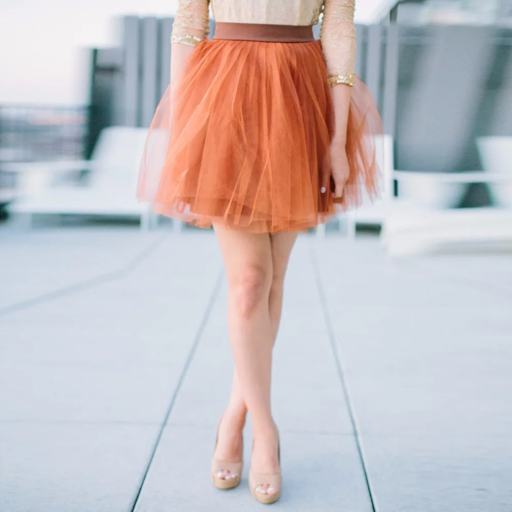 

Sweet 2018 Hot Orange Short Tulle Skirts For Yong Lady Zipper Style Mini Skirt Women Cheap Fashion Female Saias Custom Made
