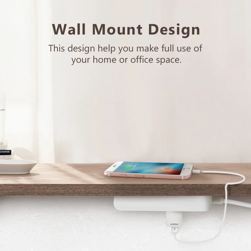 Tanie PISEN listwa zasilająca 4 gniazda AC i 3 wyjścia USB do montażu na ścianie elektroniczny inteligentny przedłużacz z dodatkowymi gniazdami adapter ue przycisk zasilania