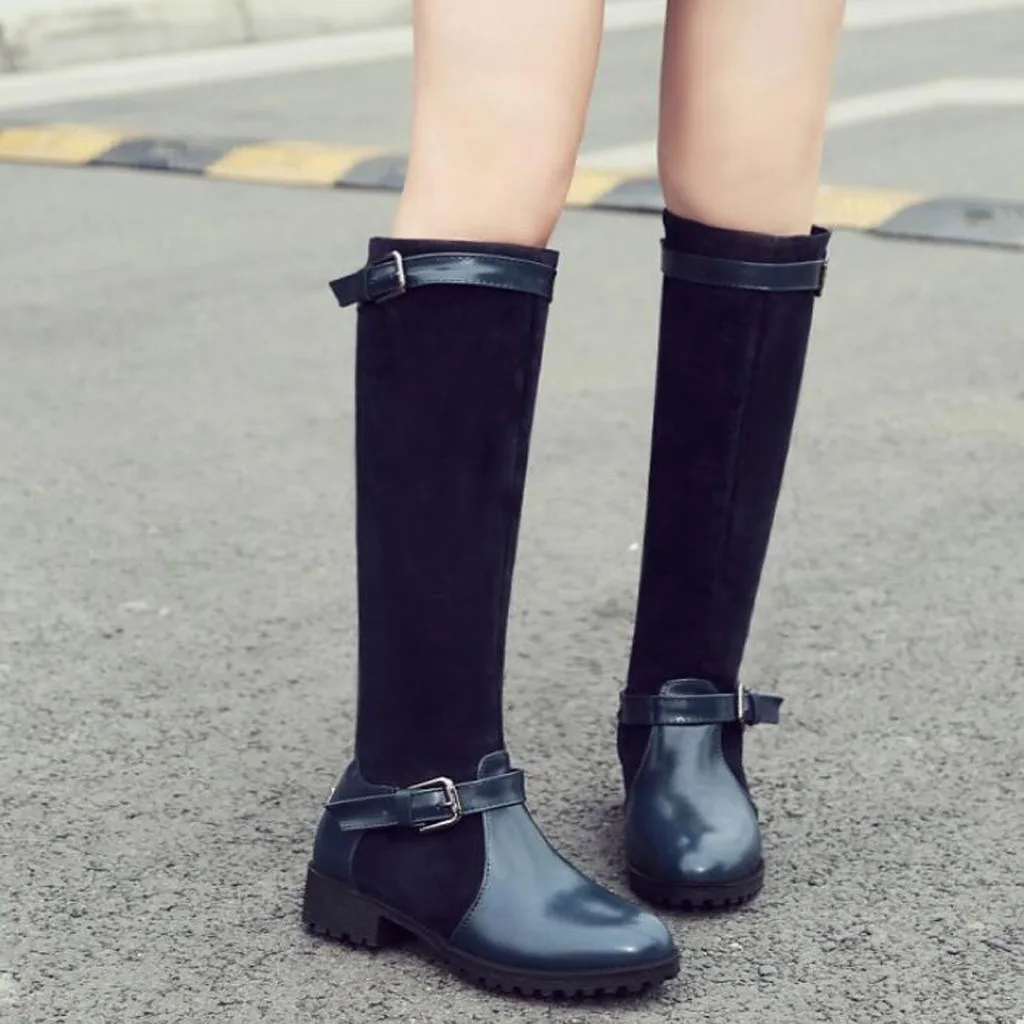 

Women's Boots Low Heels knee high boots with belt buckle winter Above The Knee Elegant boots women chaussures femme shoes woman