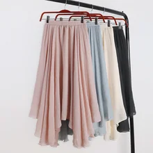 Женская юбка летняя Повседневная Эластичная Высокая талия однотонная ассиметричная длинная юбка корейский стиль Tide Saias хлопок лен солнце юбка