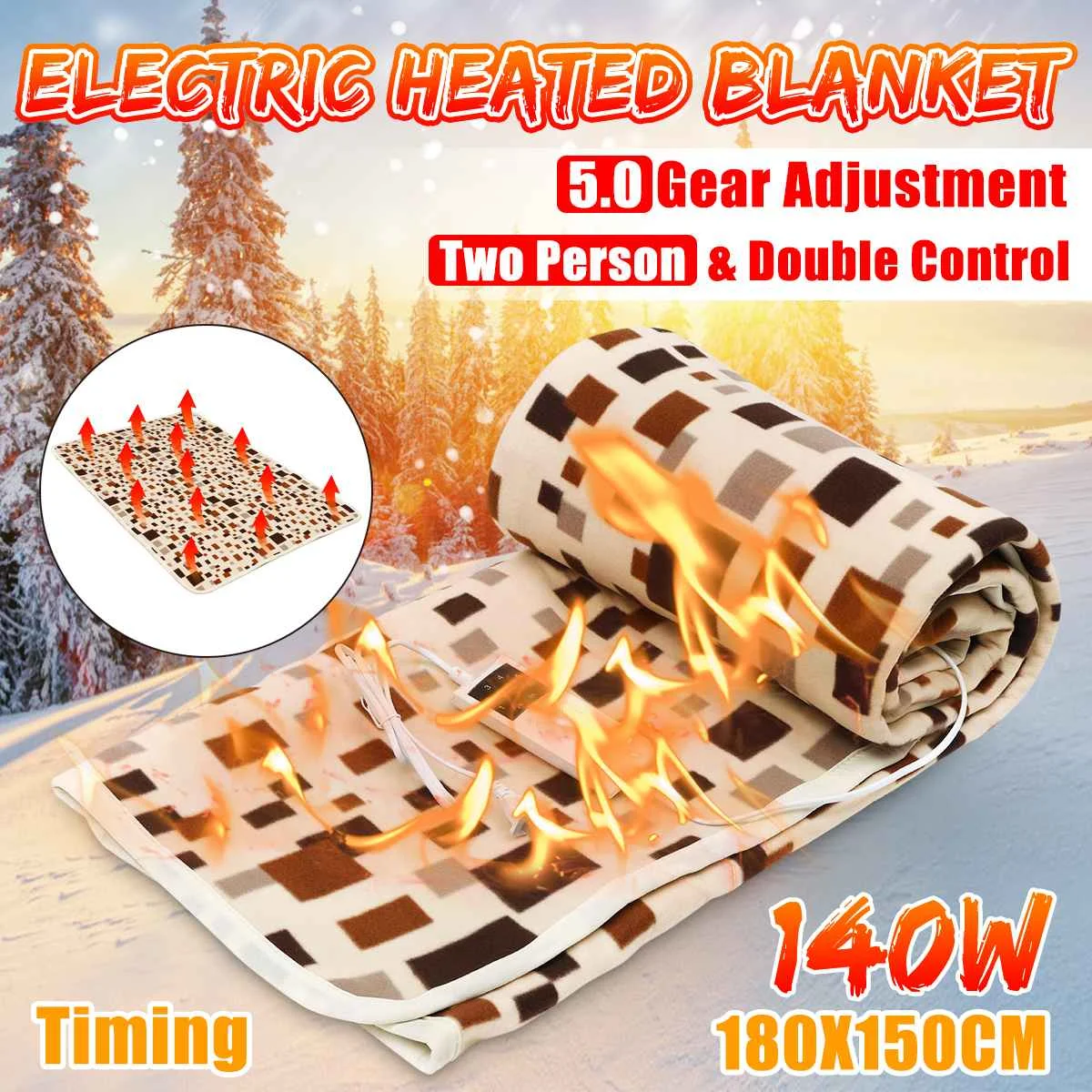 

Waterproof Heating Carpet 180x150cm 220V Electric Heated Blanket Mat Timing Function Double Body Warmer Bed Mattress LED Screen