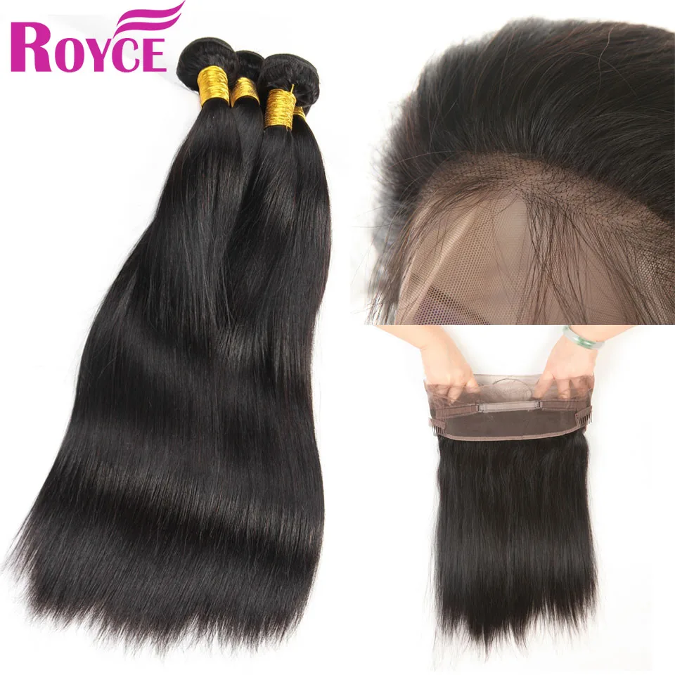 

360 Lace Frontal With Bundles 7A Straight Brazilian Virgin Hair 3 Bundles Hair Weave With 360 Frontal Lace Closure Natural Hair