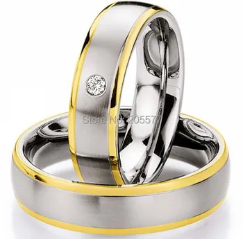 

top quality Gold Plating Inlay Titanium silver color wedding bands Couples lover Rings for men and women