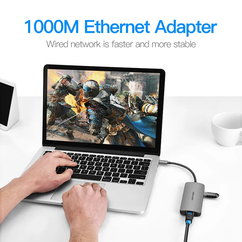 Vention USB C Ethernet адаптер usb-хаб 3 порта конвертер Тип C 3,0 USB к RJ45 Lan сетевая карта для Macbook USB Ethernet переключатель