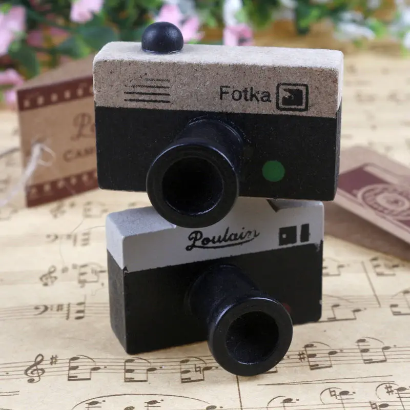 

Lovely 2 Style Korea Wooden Retro Camera Rubber Stamp Seal Red Green Dot DIY