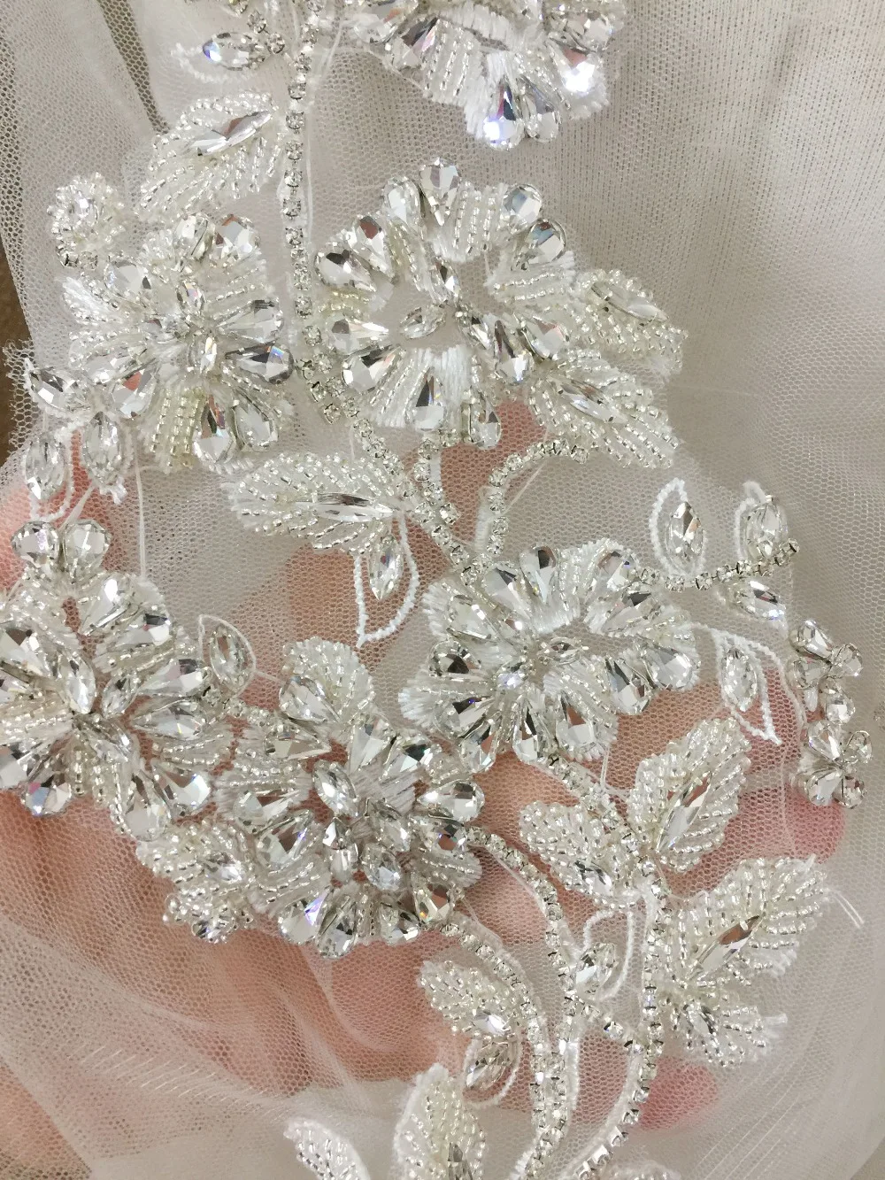 Crystal Rhinestone Beaded Applique Pair, Handmade Bridal Crystal